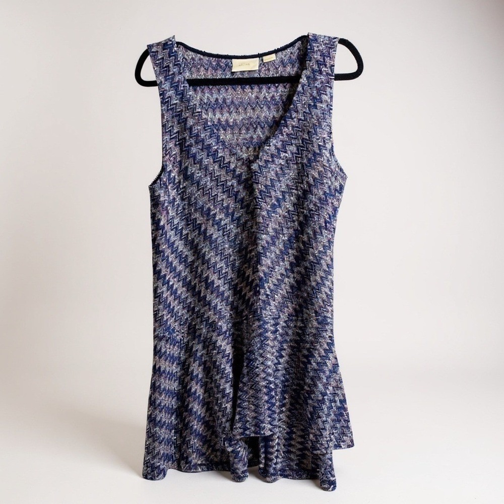 Anthropologie Maeve Shift Dress Chevron Zigzag Multicolor Knit Ruffle S
